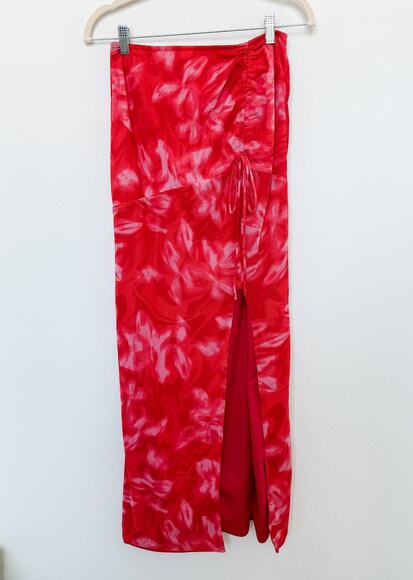 Free People Ruched Mesh Slit Maxi Skirt Red Size Small Y2K Indie Sleaze Festival - Picture 3 of 9